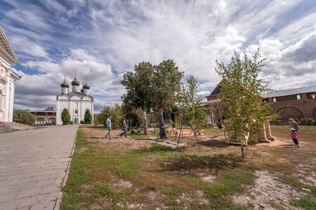 ZARAISK, RUSSIA - AUGUST 16, 2016: Playground on the The territory of the Zaraisk Kremlin. Ancient...