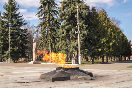 KOLOMNA, RUSSIA - MARCH, 23, 2020: Eternal flame of War memorial in memory of the Second World War and the Great Patriotic War of 1941-1945 of Kolomna, Russiaのeditorial素材