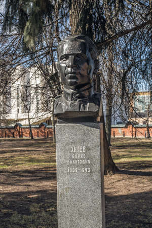 KOLOMNA, RUSSIA - MARCH, 23, 2020: Hitev Boris Nikitovich. Memorial Park, Monument on the avenue of heroes to the soldier who died during the Great Patriotic War in Russia of Kolomna, Russiaのeditorial素材
