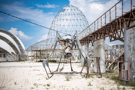 POPOVKA, CRIMEA, RUSSIA - JUNE 21, 2020: Decoratons of KaZantip or Z republic electronic dance music festival in Z.City, Popovka, Crimea Republicのeditorial素材