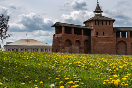 Wall and tower of red brick of the medieval fortress Kolomna Kremlin in the Moscow region in Russia