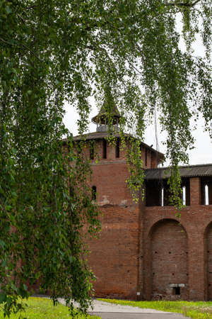 Wall and tower of red brick of the medieval fortress Kolomna Kremlin in the Moscow region in Russia