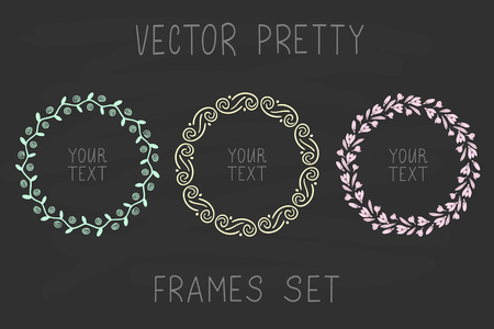 Chalkboard set of handdrawn wreathsのイラスト素材