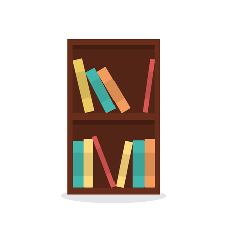 Vector illustration of a bookcase isolated on white background. Books on shelves. Flat illustration of furniture.のイラスト素材