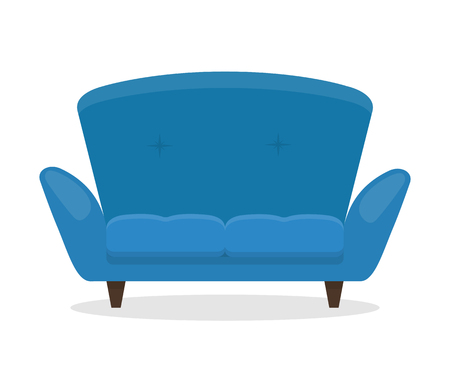 Vector illustration of blue sofa isolated on white background. Flat illustration of furniture.のイラスト素材