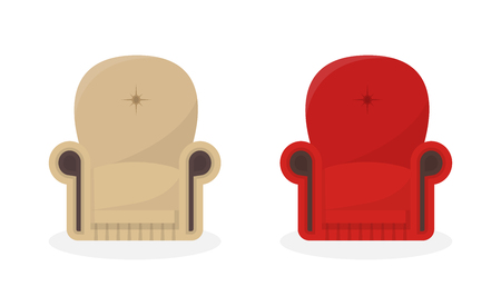 Vector set of beige and red vintage chairs isolated on white. House interior element design. Retro chair. EPS 10のイラスト素材
