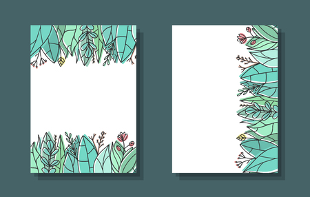 Set of two save the date flyers cards. Cute cartoon cards template. Floral background for covers, invitations, posters, banners, flyers, placards. Vector illustration eps 10.のイラスト素材