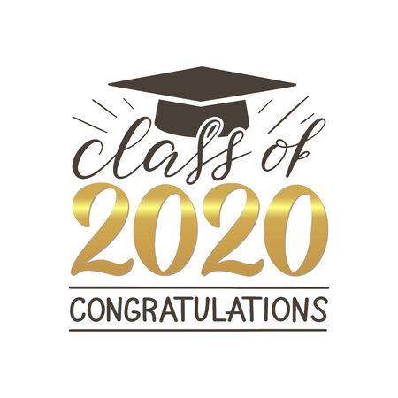 Class of 2020 Congatulations lettering banner. Gold text with graduate hat. Text for graduation design, congratulation event, T-shirt, party, high school or college graduate, vectorのイラスト素材