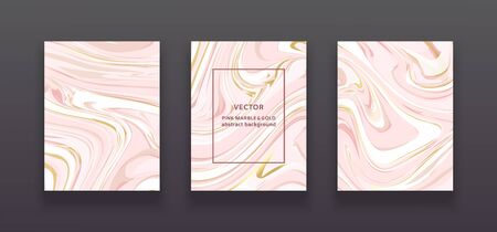 Set of vector pink marble and gold backgrounds as template for poster, banner, greeting card. Modern abstrackt geometric cards for wedding, birthday, celebration design. Vector illustartionのイラスト素材