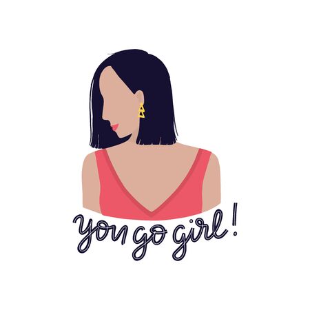 Illustration of Latin American woman head in profile with lettering inspirational quote You Go Girl. Modern hispanics woman concept. Women empowerment vector conceptのイラスト素材