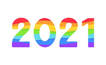2021 vector logo with rainbow paper cut background. 2021 gay pride month vector concept. Festive numbers design. Lettering 2021 lgbt vector conceptのイラスト素材