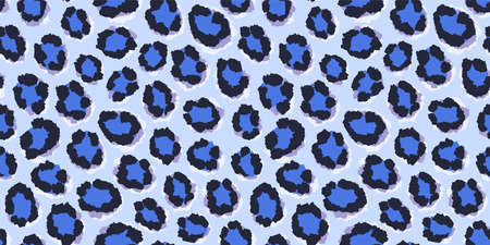 Snow Leopard seamless print textile in bright blue and navy color. Textured stylized animal skin vector seamless pattern. Vector illustrationのイラスト素材
