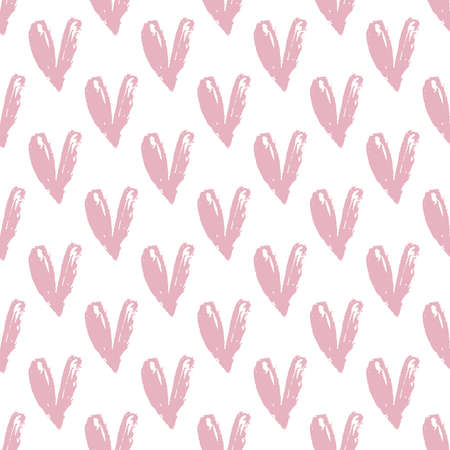 Pink hearts seamless pattern. Simple cute design with hand drawn brush texture as print for wrapping...