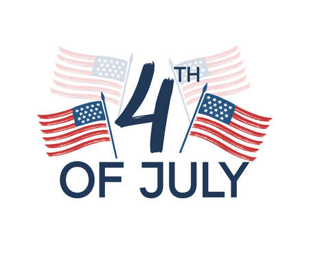 4th of July typography poster isolated on white. America Independence Day vector concept as banner, poster, card, tag, label, logo, sticker. Vector illustrationのイラスト素材