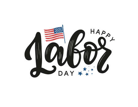 Happy Labor Day Typography sign decorated by usa flag and stars. Labor day lettering vector concept.のイラスト素材