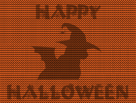 Happy halloween illustration of black cat in witch hat and wings silhouette on orange background.のイラスト素材
