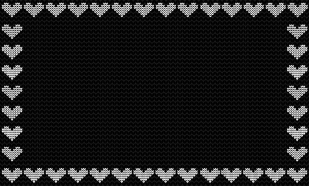 Ð¡harcoal black fabric knitted background framed with knit white hearts. Vector illustration template, poster with space for text.のイラスト素材
