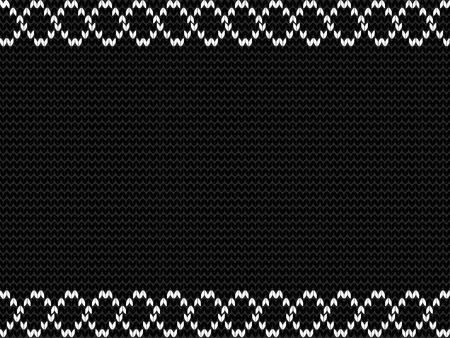 Charcoal black knitted background with weavy white pattern. Monochrome fabric template with space for text.のイラスト素材