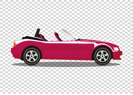 Red modern cartoon colored cabriolet car isolated on transparent background. Sports car without roof vector illustration. Clip art. のイラスト素材