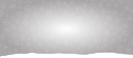Elegant winter banner. Silver snowflakes falling on snowy ground. Christmas or new year template with space for text. Vector illustration.のイラスト素材