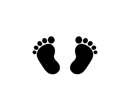 Black silhouette of baby footprints isolated on white background. Vector illustration, icon, clip art. のイラスト素材