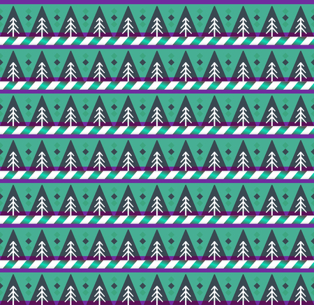 Christmas and new year seamless background with Christmas trees and candy stripes print. Vector...
