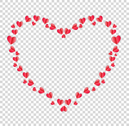 Heart border made of red folded paper hearts with space for text or image isolated on transparent background.のイラスト素材