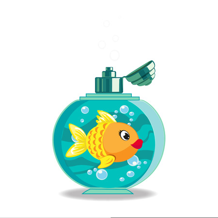 Cute cartoon goldfish in soap bottle isolated on white background.のイラスト素材