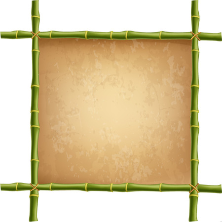 Creative vector illustration of bamboo stems frame isolated on white background. Art design blank mock-up template rope, paper, canvas. Abstract concept tropical signboard. Empty place for text.のイラスト素材