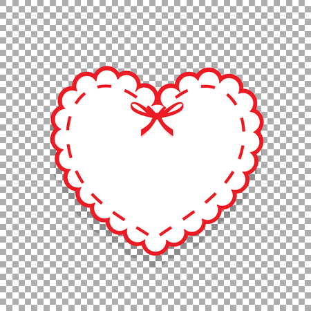 White paper cut heart sticker with white lacing, ribbon and copy space. Heart stamp for baby, Valentine's day or love wedding scrapbooking design isolated on transparent background vector icon, clip art.のイラスト素材
