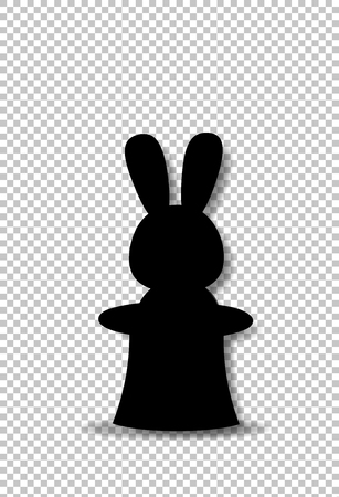 Black silhouette of rabbit sitting in the magic cylinder top hat isolated on transparent background. Monochrome vector illustration, sign, symbol, icon, clip art for design.のイラスト素材