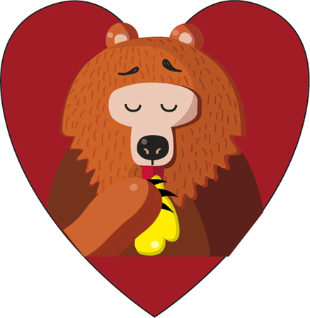 Vector illustration of cute cartoon bear eating sweet honey. Isolated on white background.のイラスト素材