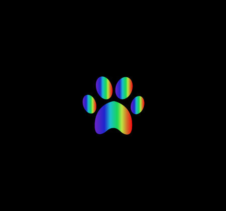 Multicolored rainbow animal paw print icon isolated on black  background. Vector illustration, sign, symbol, logo, clip art. のイラスト素材
