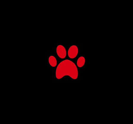Red animal pawprint icon isolated on black  background. Vector illustration, sign, symbol, logo, clip art. のイラスト素材