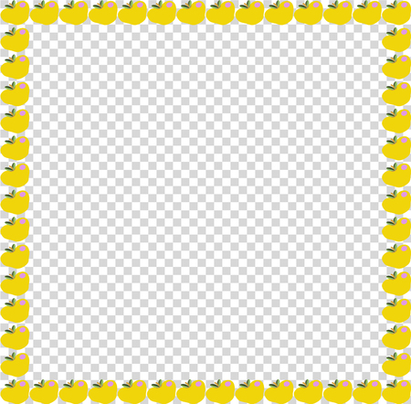 Golden yellow apples square photo frame or border isolated on transparent background vector template, poster, banner, framework with empty copy space for text.のイラスト素材