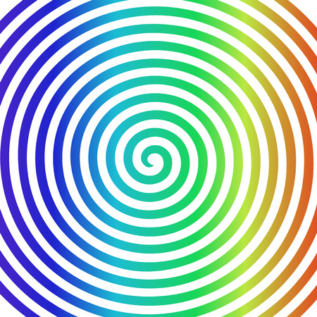 White and rainbow round abstract vortex hypnotic spiral wallpaper vector illustration optical illusion anaglyph opt art illustration. Volute, spiral, concentric lines, circular, rotating background.のイラスト素材