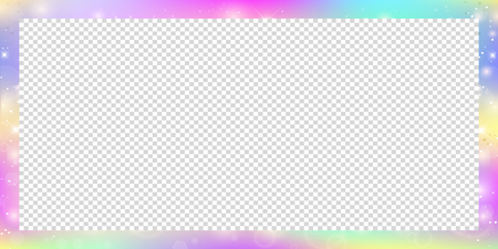 Magic banner with rainbow mesh and space for text, cute universe border in princess colors. Fantasy gradient backdrop with hologram. Holographic magic background with fairy sparkles, stars and blurs.のイラスト素材
