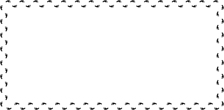 Rectangle border or photo frame with black prints barefooted human foot and space for text or image. Footprint icon. Feet track isolated on white background. Flat vector cartoon illustration, templateのイラスト素材