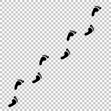 Black silhouette of human footprint path isolated on transparent background. Foot prints diagonal trail. Vector illustration, clip art.のイラスト素材