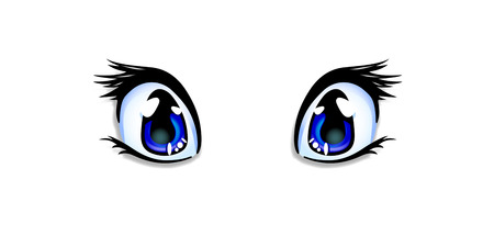 Realistic human manga, anime style eyes in blue color for design or creation cartoon kawaii character isolated on white background. Vector illustration, clip art, icon.のイラスト素材