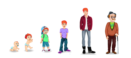 Character man in different ages. Baby, child, teenager, adult, elderly person. The life cycle....