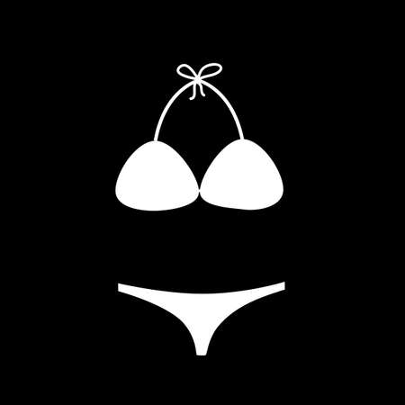 Vector white silhouette illustration of bikini swimming suit icon isolated on black background.のイラスト素材