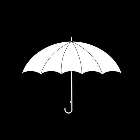Vector white silhouette illustration of umbrella side view icon isolated on black background.のイラスト素材