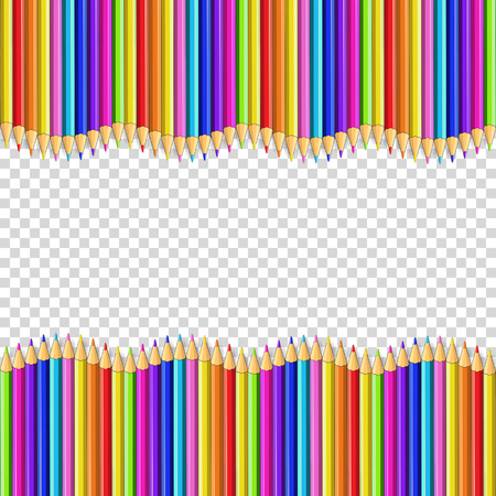 Multicolored pencils wavy border frame with empty copy space for text isolated on transparent background. Creative stationery back to school, teachers day template, clip artのイラスト素材
