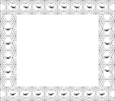 Halloween vector elegant square black spiderweb frame with copy space and spiders on white background. Template for invitation, flyer, fhotoframe, scrapbook or greeting card. Halloween cute border.のイラスト素材