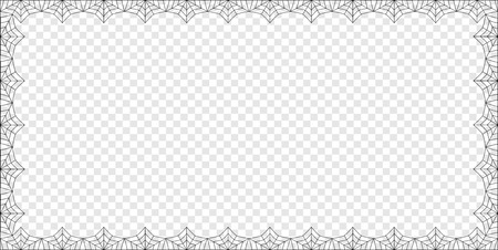 Halloween border. Vector elegant rectangle black spiderweb frame with empty copy space for text isolated on transparent background. Template for invitation, flyer, banner, scrapbook or greeting card.のイラスト素材