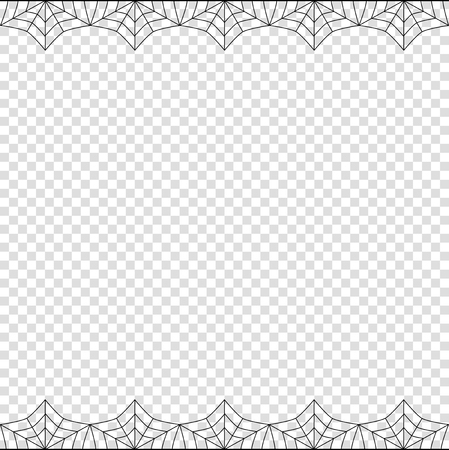 Halloween frame. Vector elegant double up and down square black spiderweb border with copy space for text isolated on transparent background. Template for invitation, flyer, scrapbook or greeting cardのイラスト素材