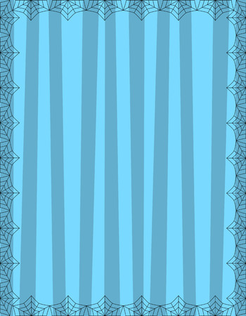 Striped blue background with cute vertical stripes framed with spider cobweb. Vector background, Halloween invitation, banner, poster or greeting card template with empty copy space for text.のイラスト素材