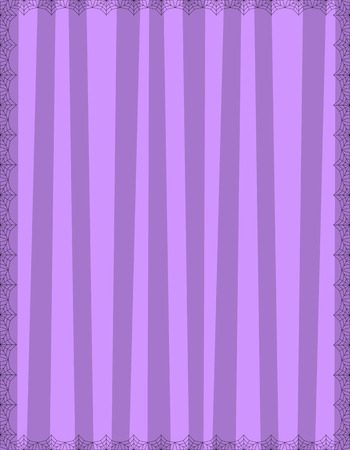 Striped purple background with cute vertical stripes framed with spider cobweb. Vector background, Halloween invitation, banner, poster or greeting card template with empty copy space for text.のイラスト素材