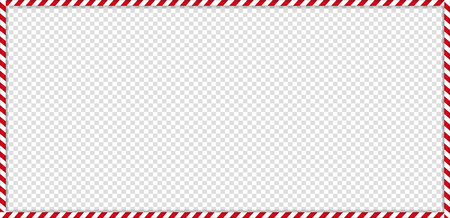 Christmas, new year rectangle cane frame with red and white striped lollipop candy pattern isolated on transparent background. Holiday xmas border. Vector scrapbooking template, banner, signboard.のイラスト素材